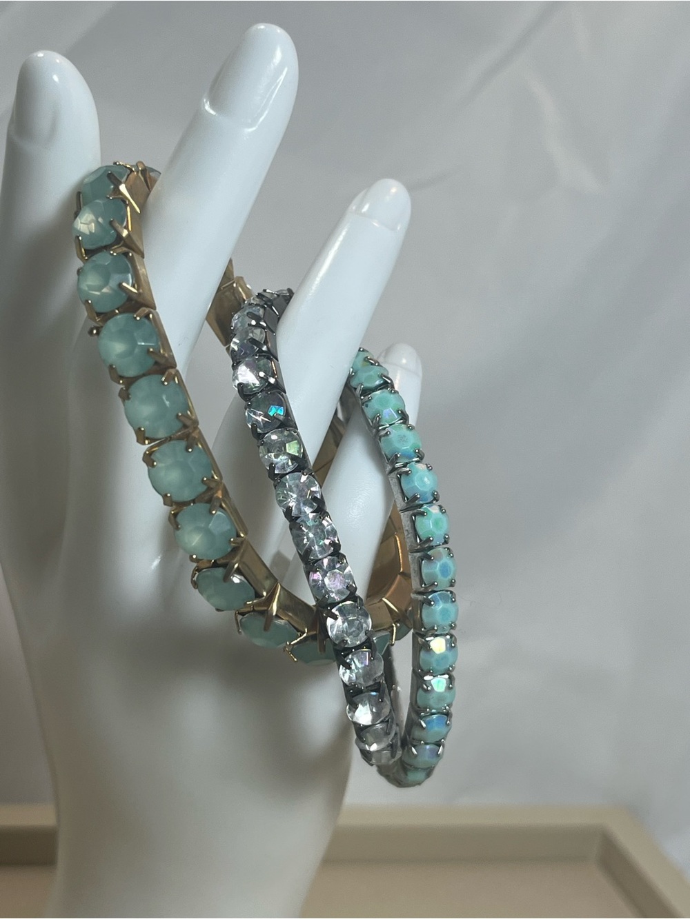 Aqua Crystal Tennis Bracelet Set – Trio of Aqua & Iridescent Stones